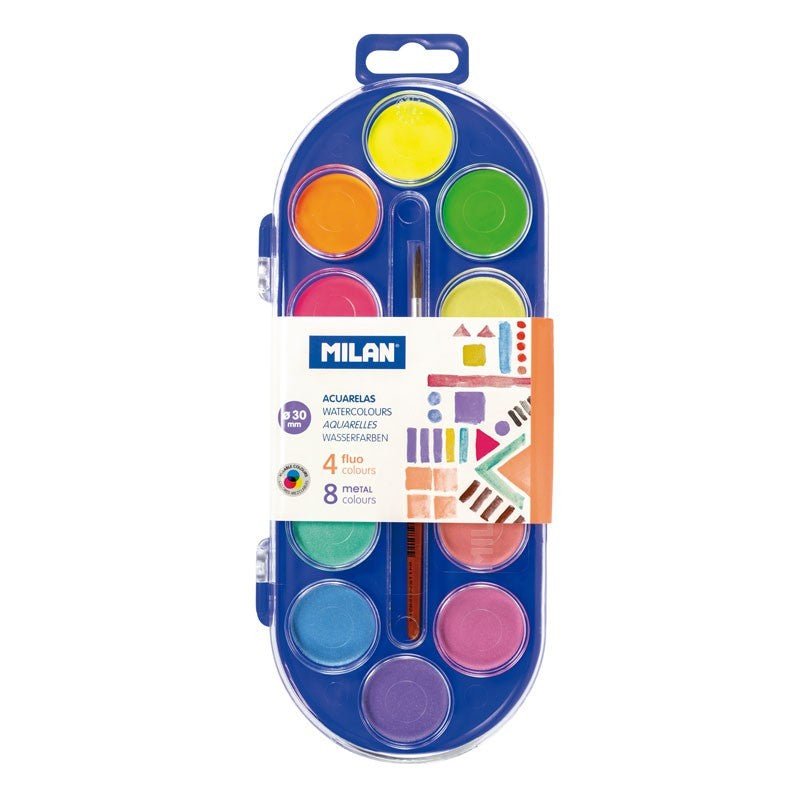 Acuarele 8 Metal + 4 Fluo Culori Milan - PinoArt