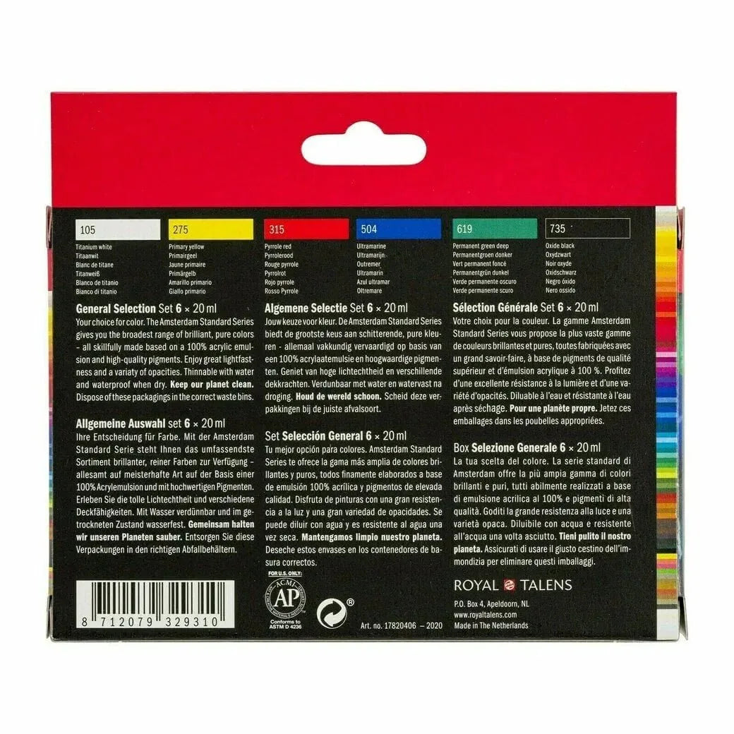 Amsterdam Standard Series acrylic paint general selection set | 6 x 20 ml - PinoArt