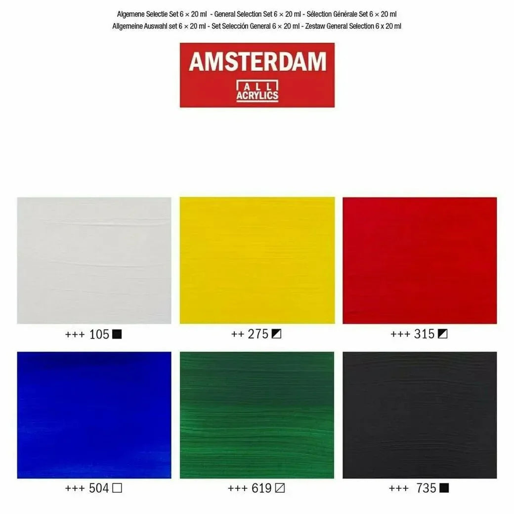 Amsterdam Standard Series acrylic paint general selection set | 6 x 20 ml - PinoArt