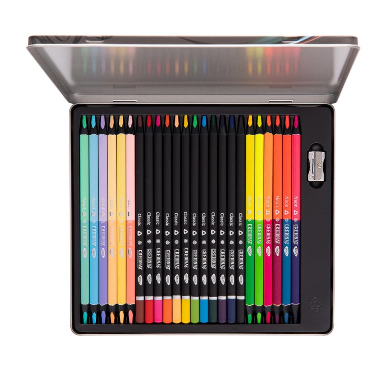 24 creioane colorate daco neon pastel clasice cutie metalica