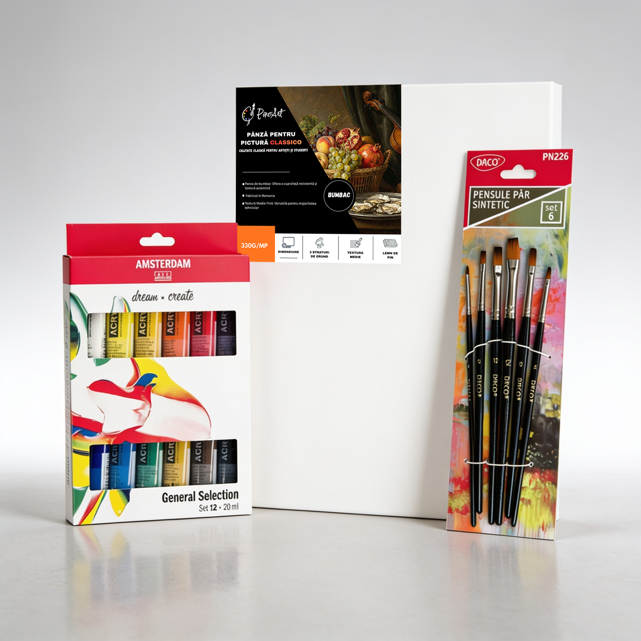 Kit Start Pictură Acrilică – Set Complet Începători Amsterdam + Pensule + Pânză