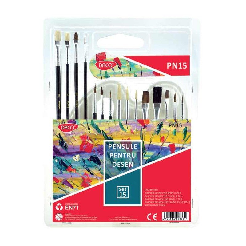 Pensula Set 15 Daco Pn 15 - Paleta Acuarela Inclusa - PinoArt